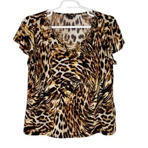 East 5th Animal Print Polyester Spandex Short Sleeve Top Womens 2X Shirt